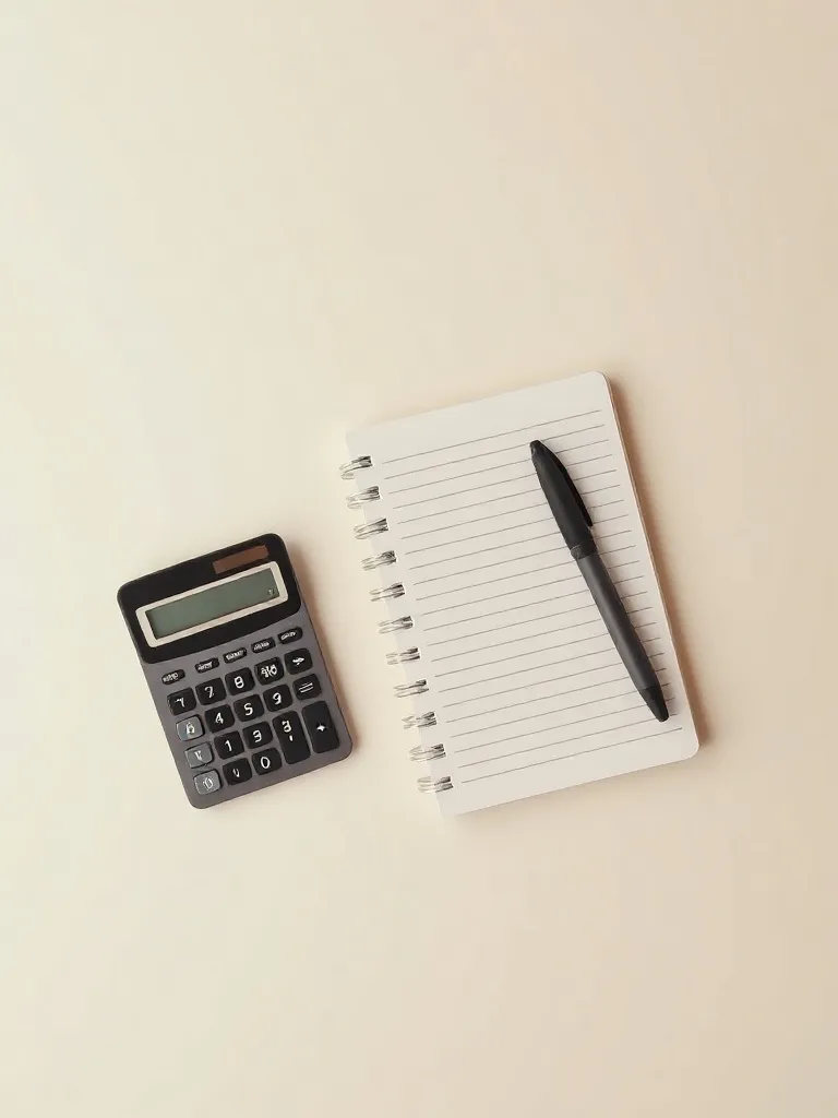 A minimalist overhead shot of a clean desk with a calculator