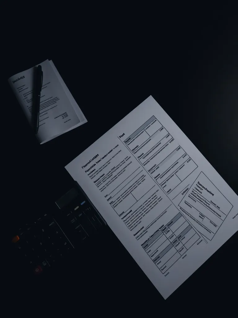 Minimalist dark office desk with professional financial ledg
