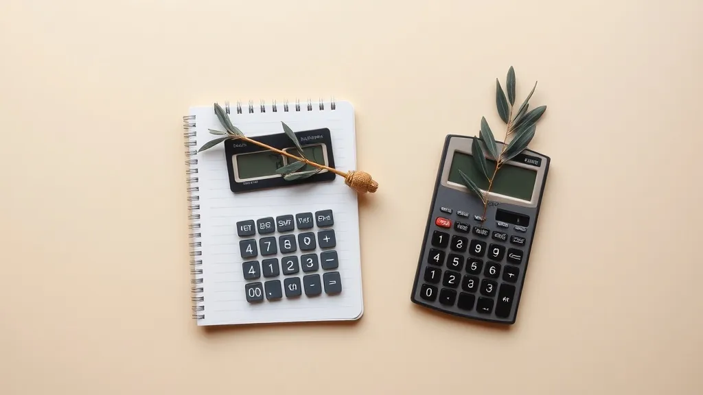 A minimalist, top-down view of a clean desk with a calculato